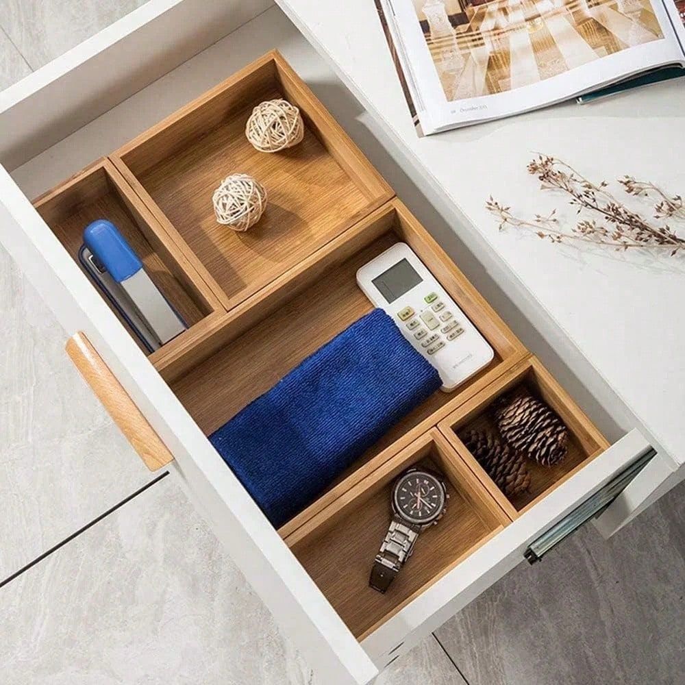 Drawer Organizer Tray - Bamboo Drawer Organizer With Adjustable Wood