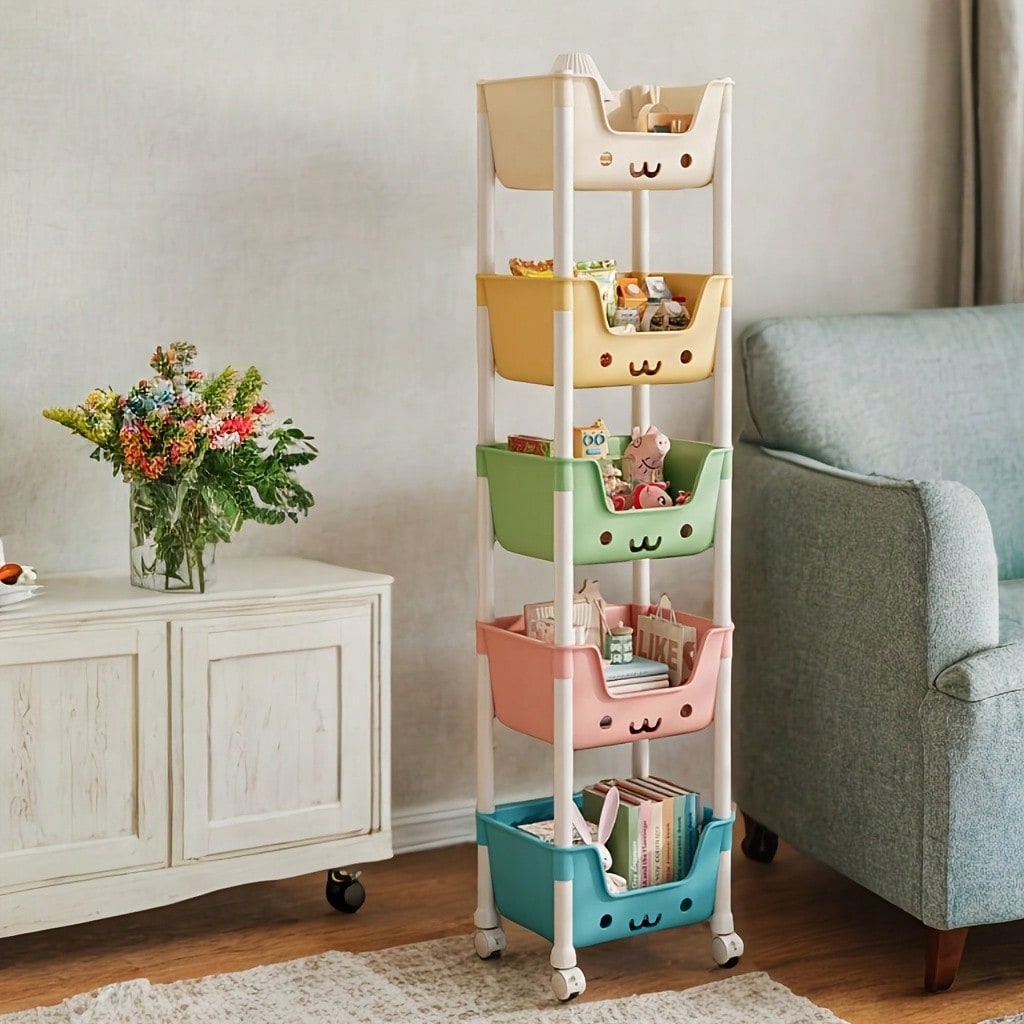 Bookshelf 5 Tier - Rolling Bookshelf 5 Layer Mobile Storage