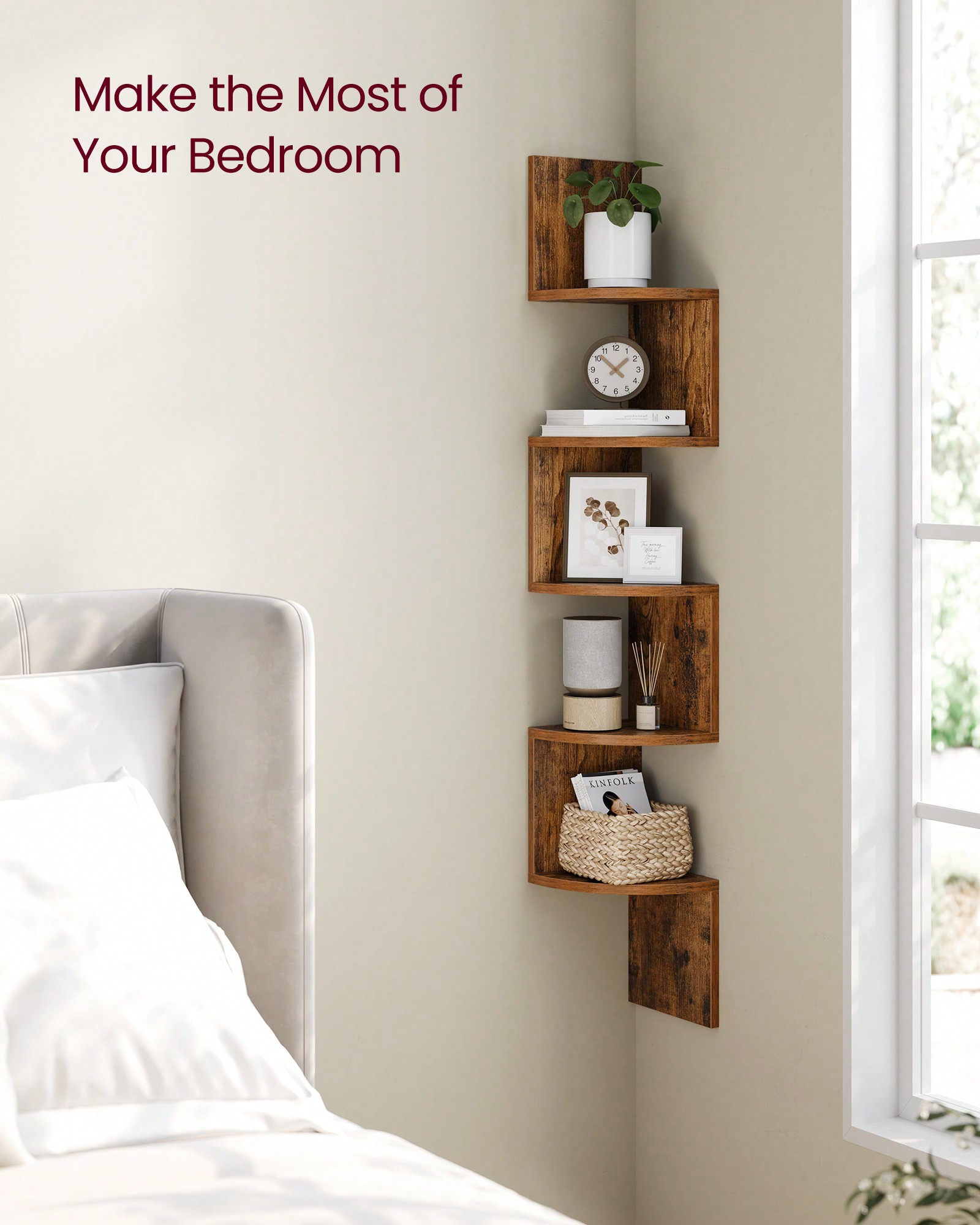 Bookshelf 5 Tier - Corner Floating Shelf 5 Tier, Wall