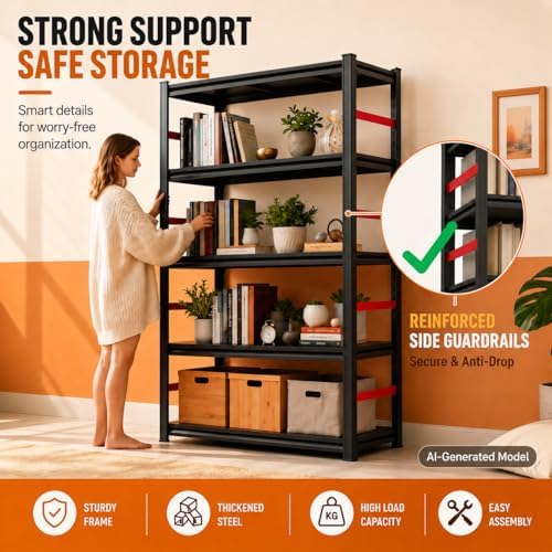 5 Tier Metal Bookshelf with An - Bookshelf 5 Tier recension och pris