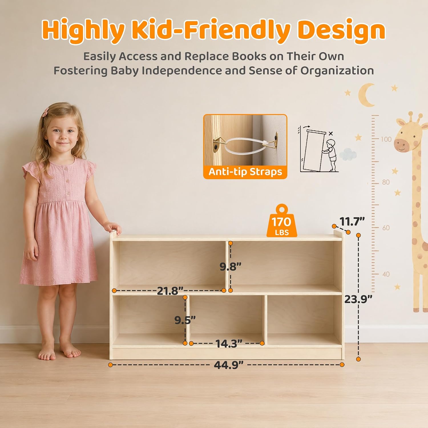 Wooden 5-Section Montessori To - Bookshelf 5 Tier recension och pris