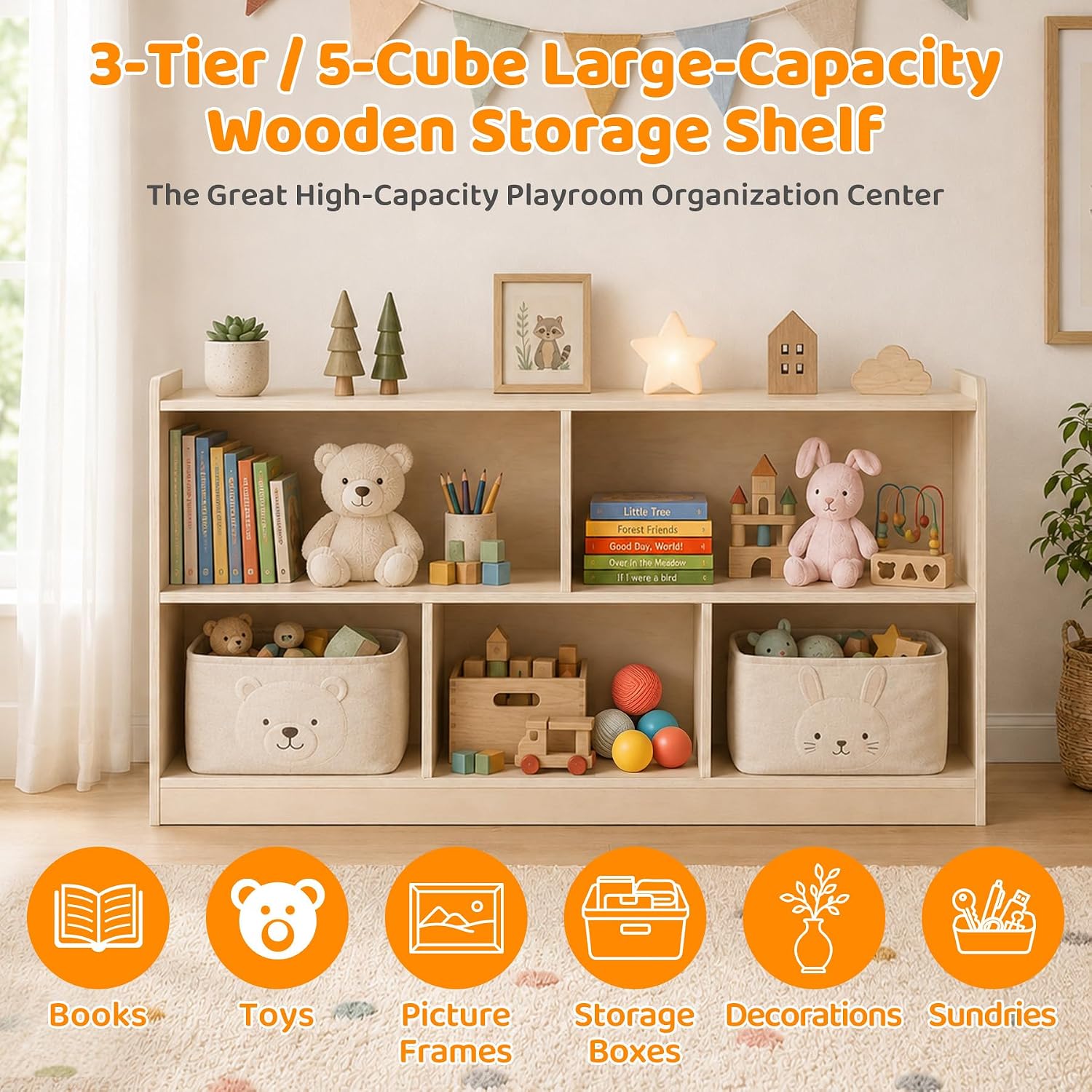 Wooden 5-Section Montessori To - Bookshelf 5 Tier recension och pris