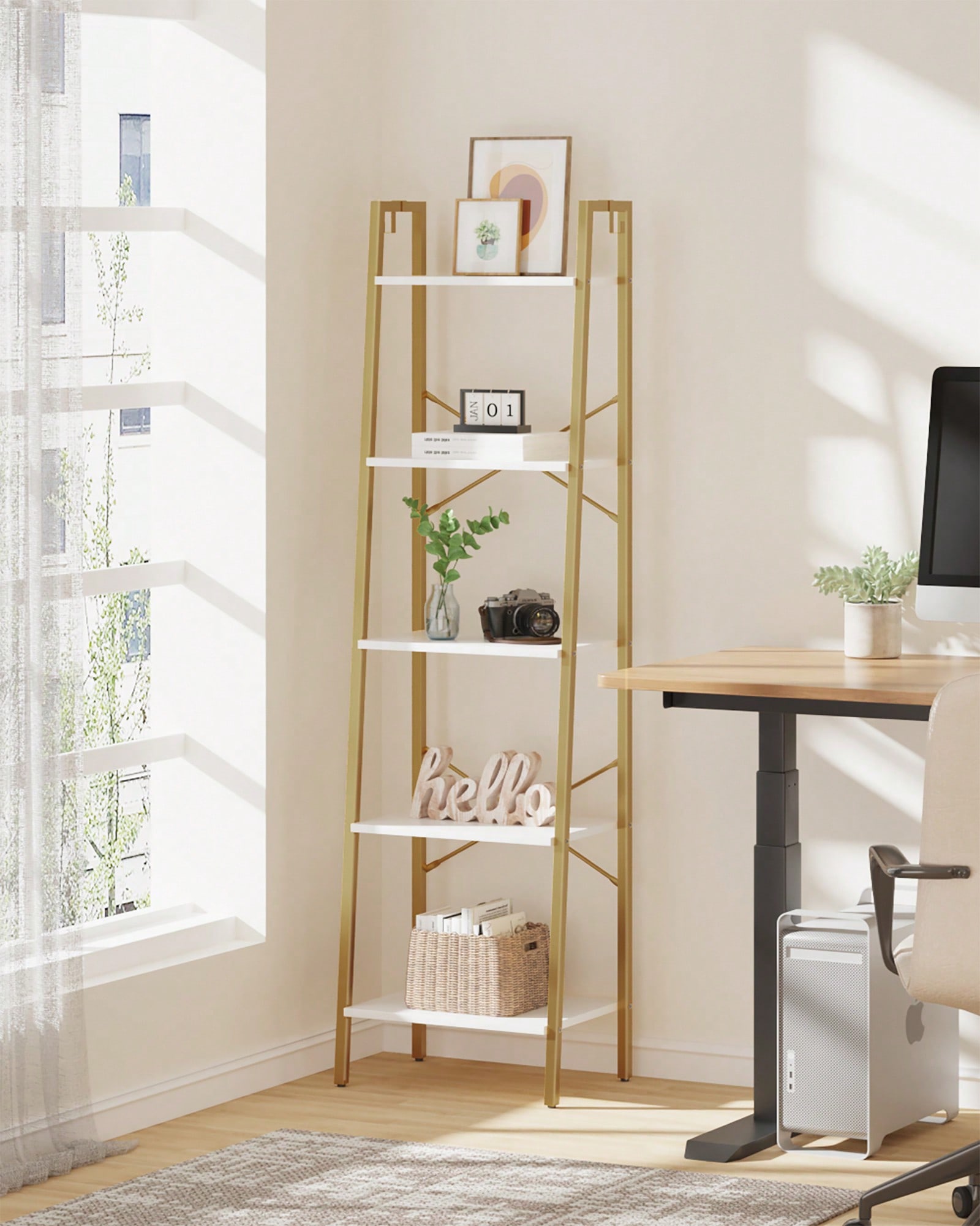 5 Tier Ladder Shelf Modern Gla - Bookshelf 5 Tier recension och pris