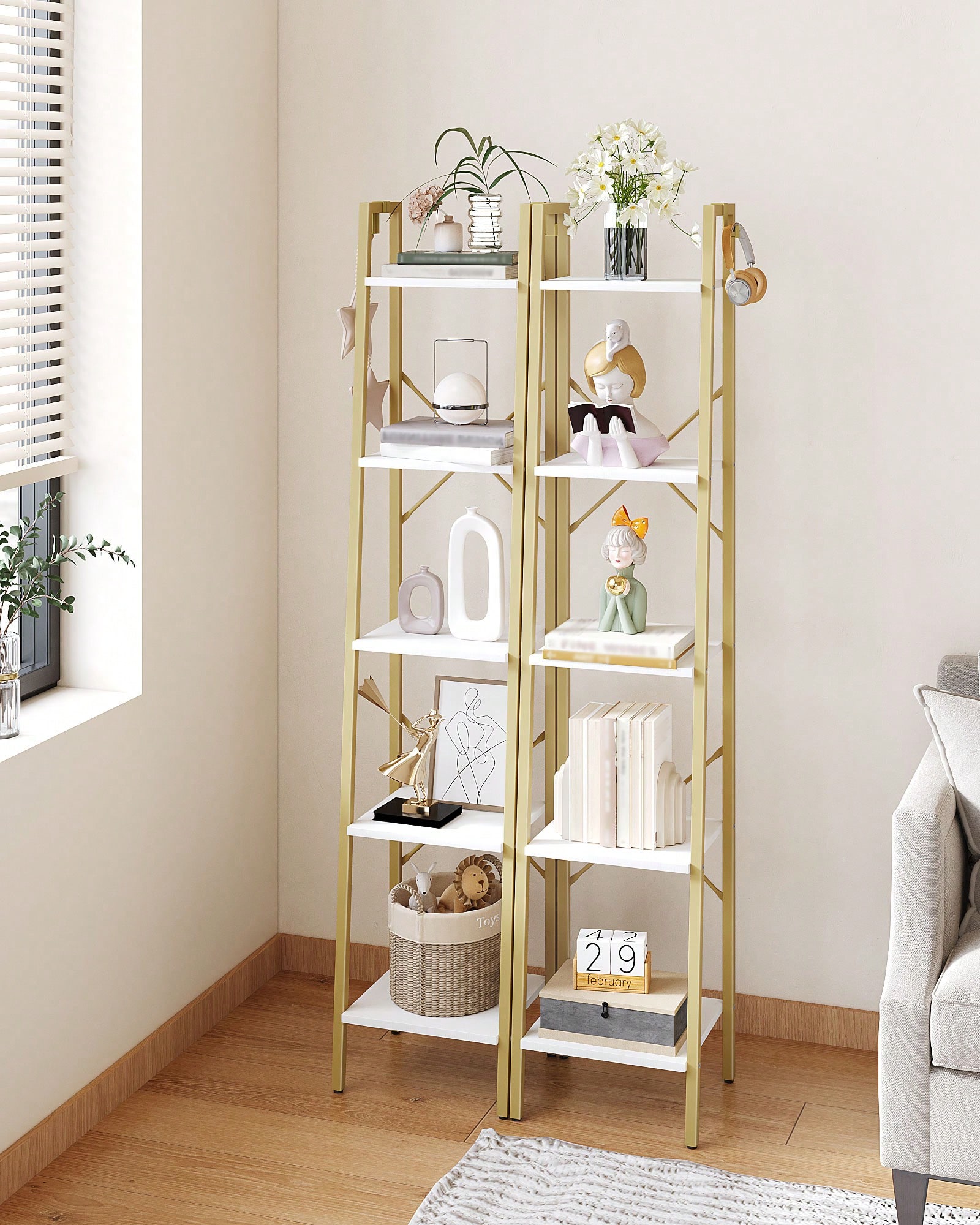 5 Tier Ladder Shelf Modern Gla - Bookshelf 5 Tier recension och pris