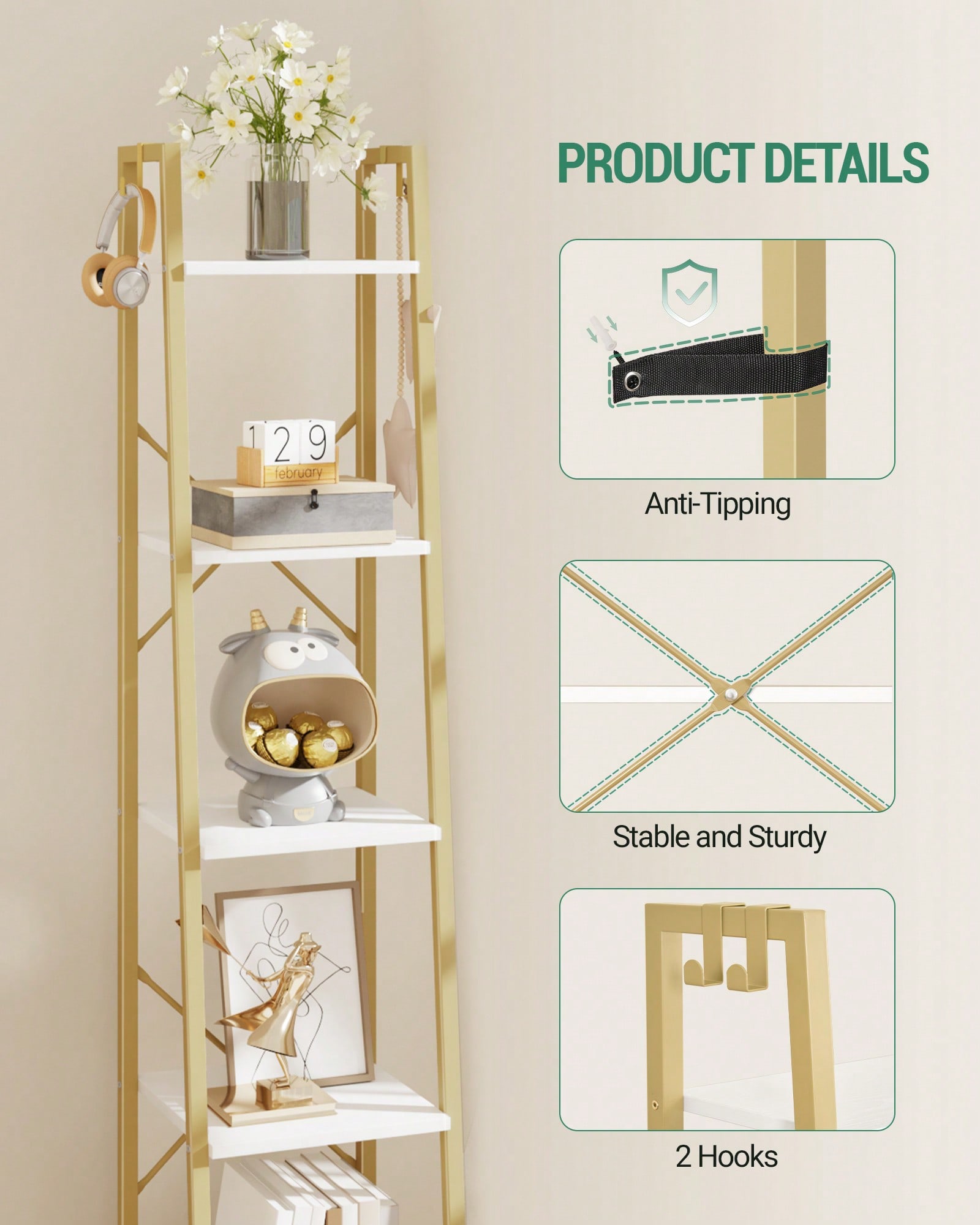5 Tier Ladder Shelf Modern Gla - Bookshelf 5 Tier recension och pris