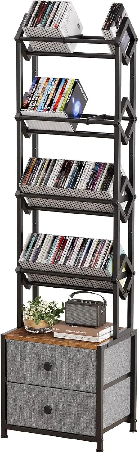 CD Storage Rack with Drawers,  - Bookshelf 5 Tier recension och pris