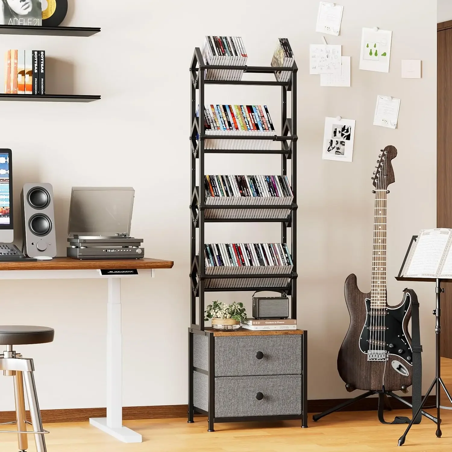 CD Storage Rack with Drawers,  - Bookshelf 5 Tier recension och pris